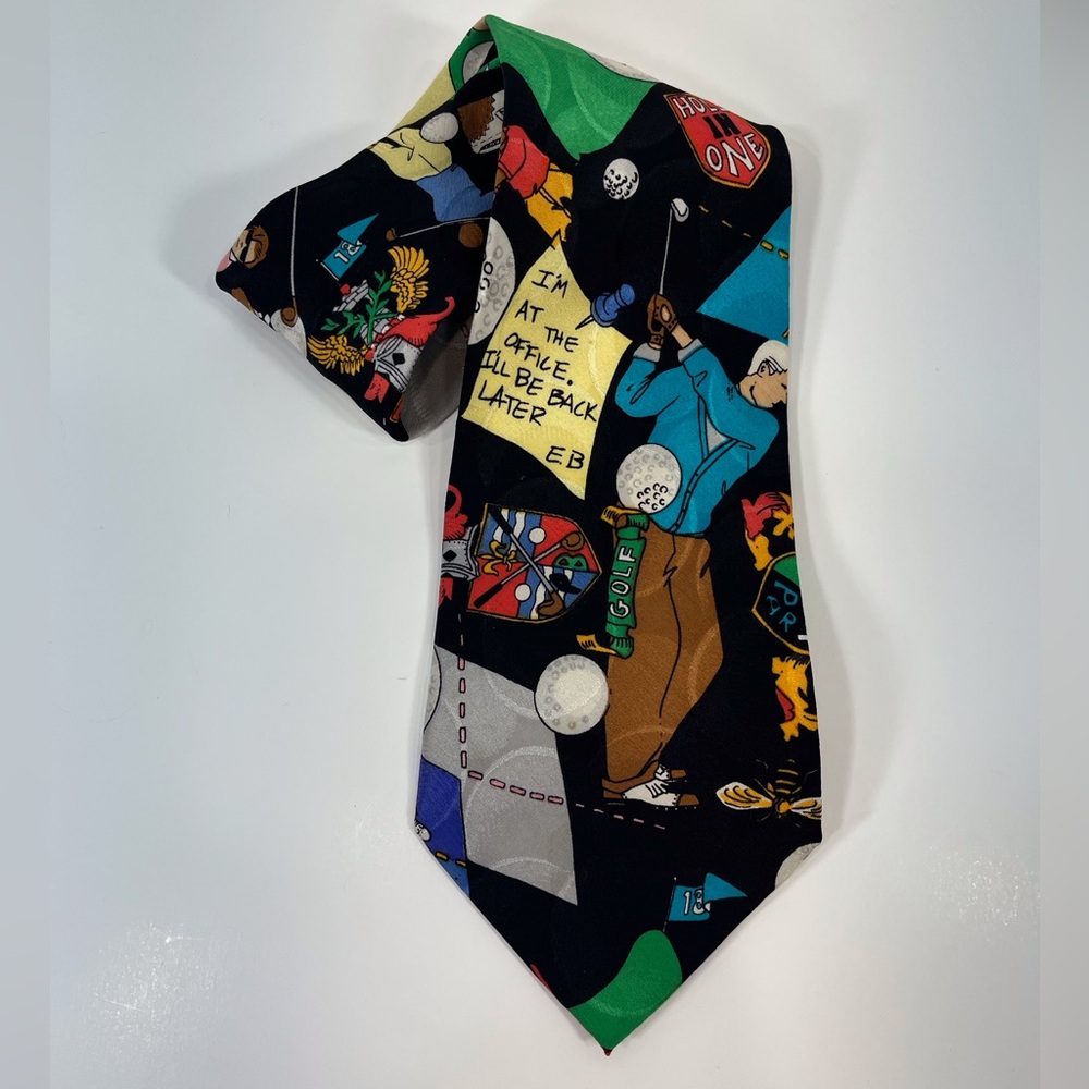Nicole Miller Golf Tie Novelty 100% Silk Necktie Fun Print‎ 1991 Vintage